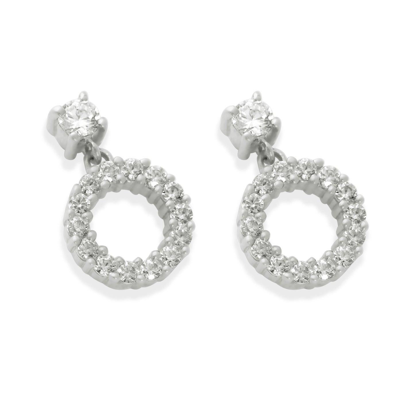Classy Round Sparkle Silver Earrings