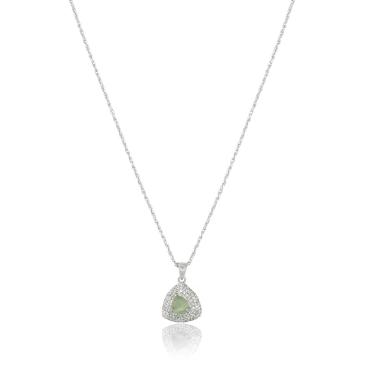 Silver Green Triangular Classy Pendant with Link Chain