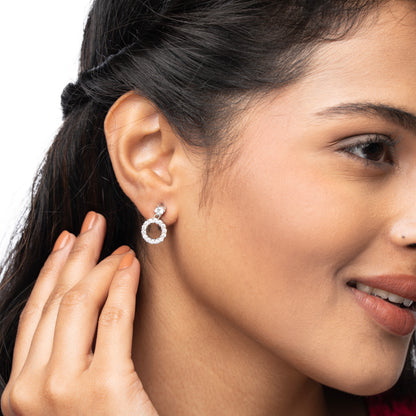 Classy Round Sparkle Silver Earrings