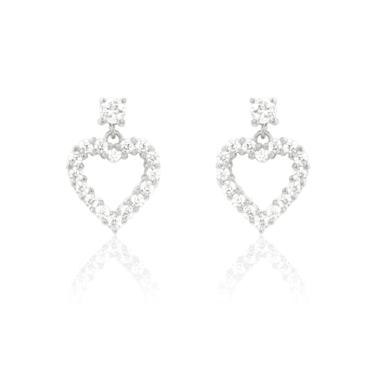 Silver Crystal Love Drop Earrings